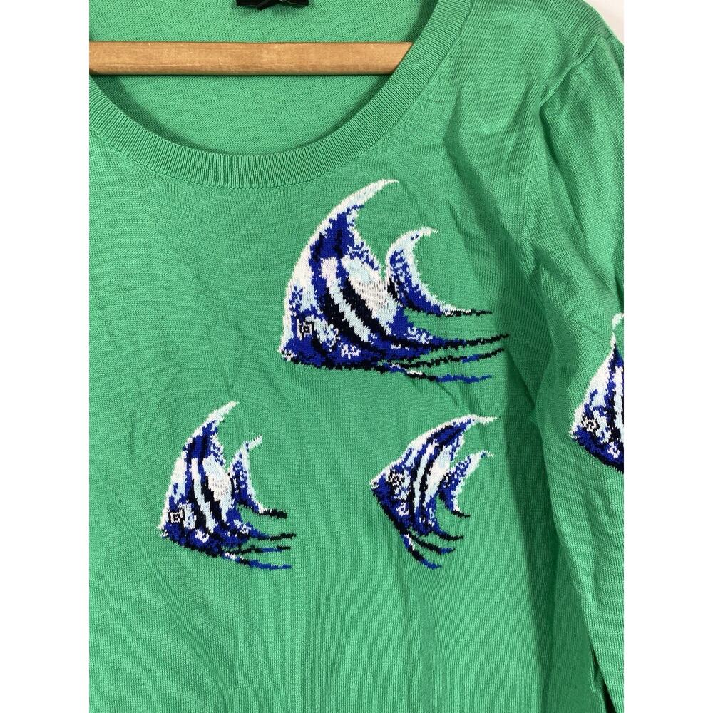 Talbots Sweater Large Fish Pattern Soft Knit Gree… - image 2